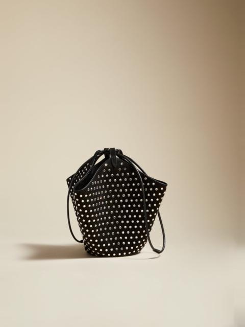 KHAITE The Mini Lotus Drawstring Bag in Black with Crystals