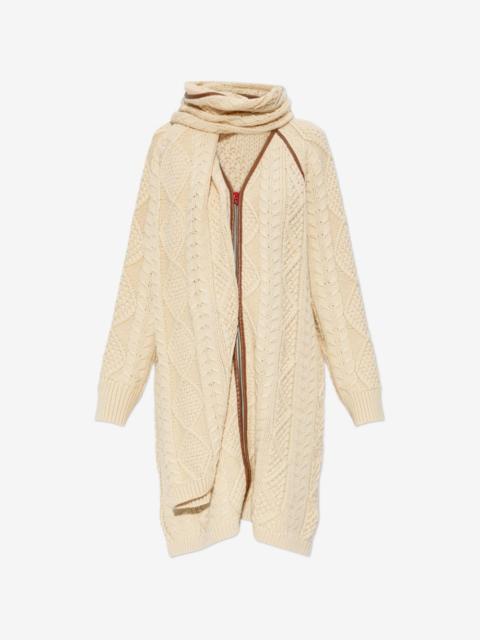 Diesel cable-knit leather-trimmed coat