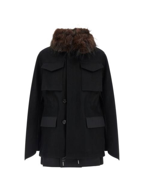 sacai faux-fur collar jacket
