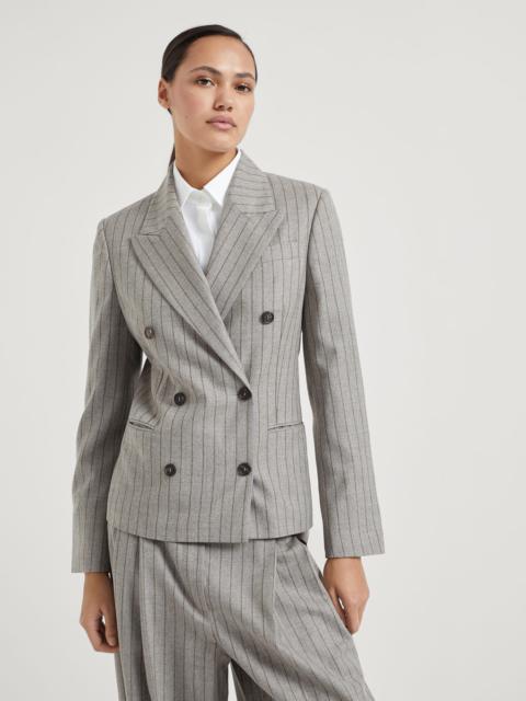 Virgin wool mouliné chalk stripe blazer with monili