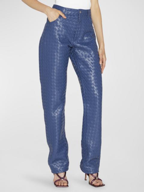 Bottega Veneta Intrecciato Woven Leather Straight Leg Trousers