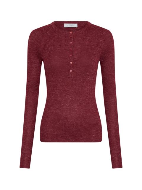 GABRIELA HEARST Anges Knit Henley in Bordeaux Cashmere Silk with Hemp