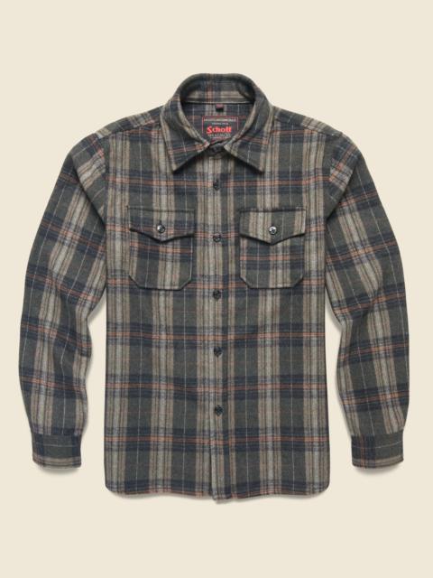 Schott CPO Wool Shirt - Olive Plaid