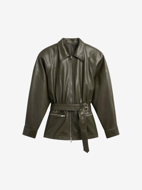 The Frankie Shop Annette Faux Leather Peplum Jacket - Olive