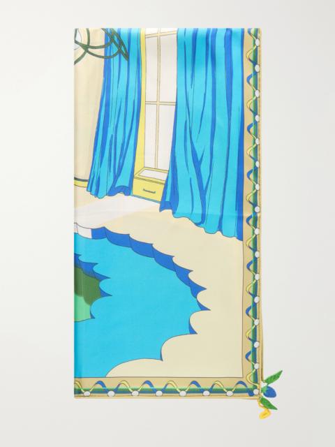 TORY BURCH The Pool Embellished Printed Silk-twill Scarf