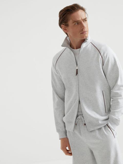 Brunello Cucinelli Techno cotton French terry turtleneck sweatshirt with zipper and piping