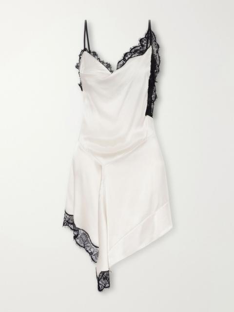 Isabel Marant Anaziae asymmetric lace-trimmed silk-blend satin mini dress Off-white