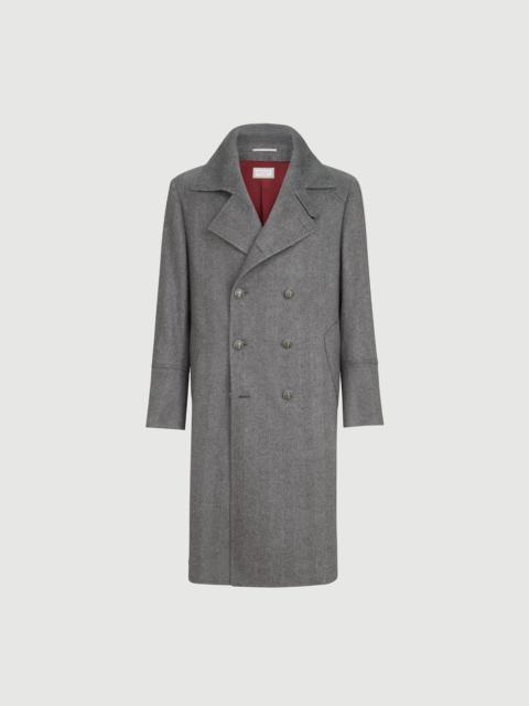 Brunello Cucinelli Cashmere chevron flannel one-and-a half breasted coat with metal buttons