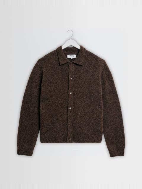 Wax London Tristan - Chocolate Brown Fluffy Long-Sleeve Knitted Polo