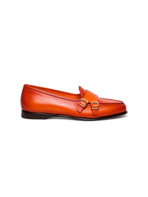 Women’s orange leather Andrea double-buckle loafer