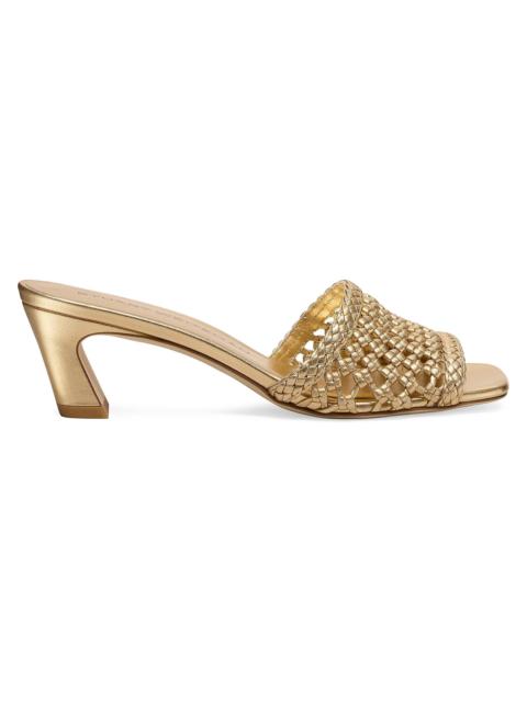 Stuart Weitzman Women's Marina 50MM Woven-Leather Block-Heel Sandals - Golden