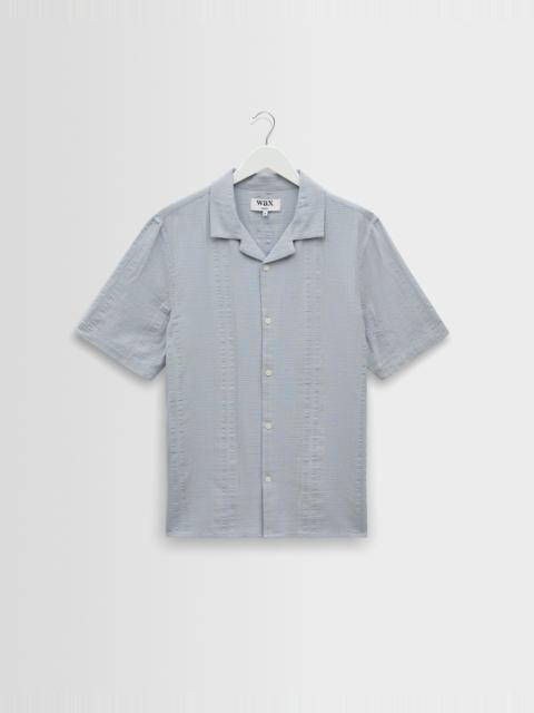 Wax London Didcot - Blue Double-Weave Seersucker Short-Sleeve Shirt
