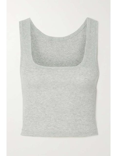 Cotton Collection cropped ribbed cotton-blend jersey tank - Light Heather Grey Light gray