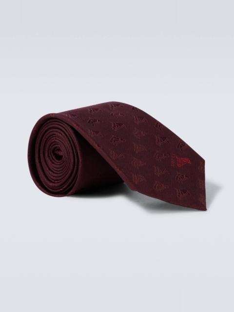 GUCCI Embroidered logo silk jacquard tie