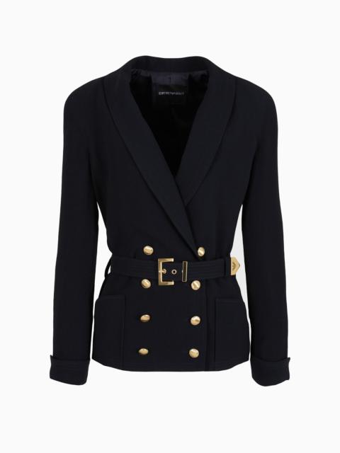 EMPORIO ARMANI Double-breasted jacket in seersucker with belt