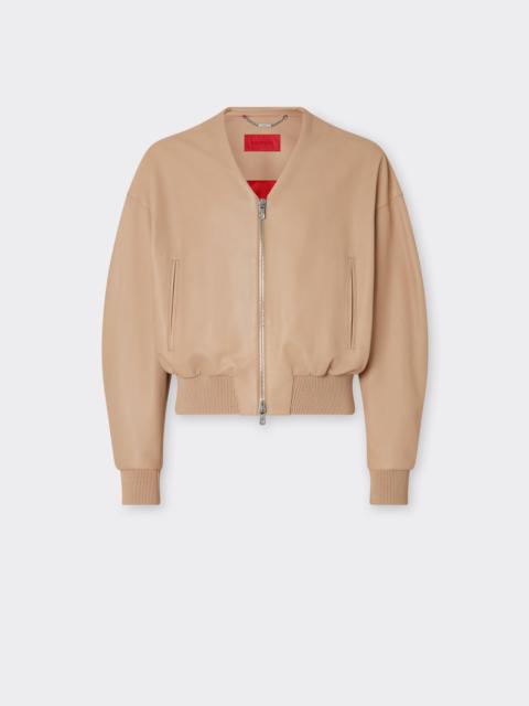 Ferrari Leather Bomber Jacket with Zip and V-Neck