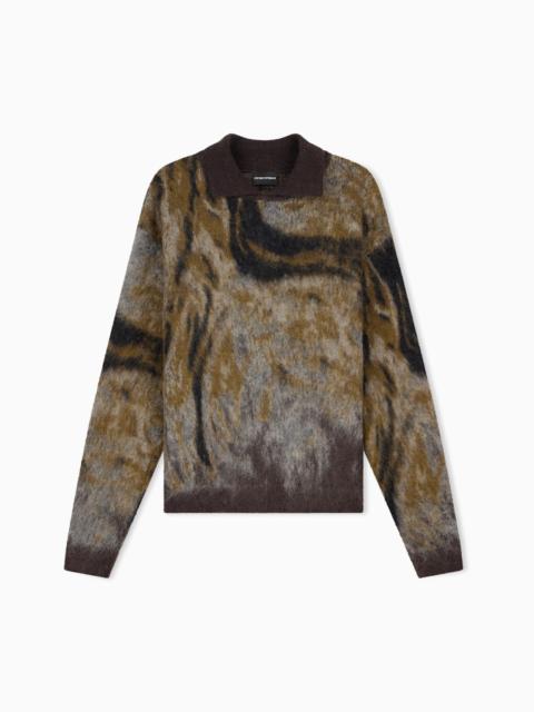 EMPORIO ARMANI POLO COLLAR SWEATER IN VIRGIN WOOL AND JACQUARD MOHAIR