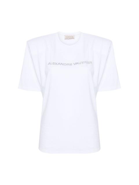 ALEXANDRE VAUTHIER rhinestones-logo shoulder-pads T-shirt