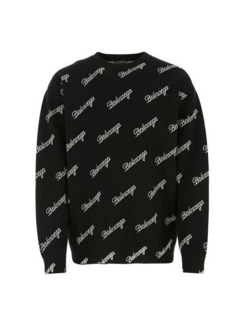 BALENCIAGA Balenciaga All Over Script Logo Knit Sweater 'Black' 646493T41121070
