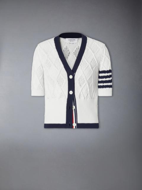 Thom Browne ARGYLE POINTELLE 4-BAR SHORT SLEEVE CARDIGAN