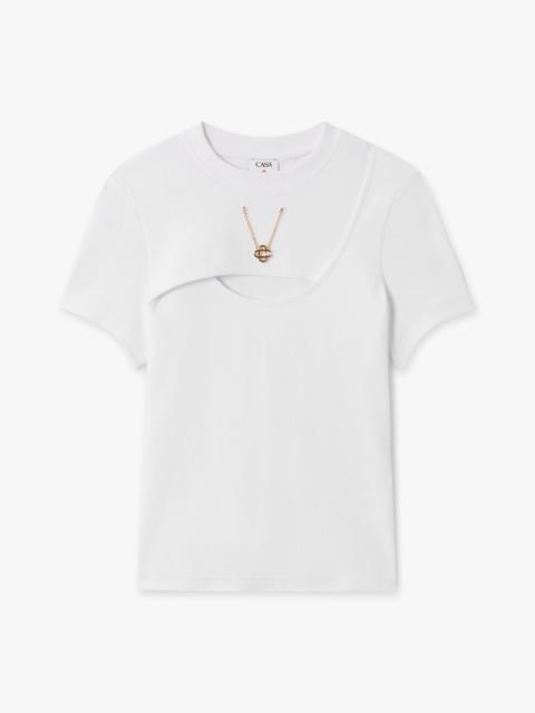 CASABLANCA White Ribbed Jewellery Short Sleeve T‑Shirt