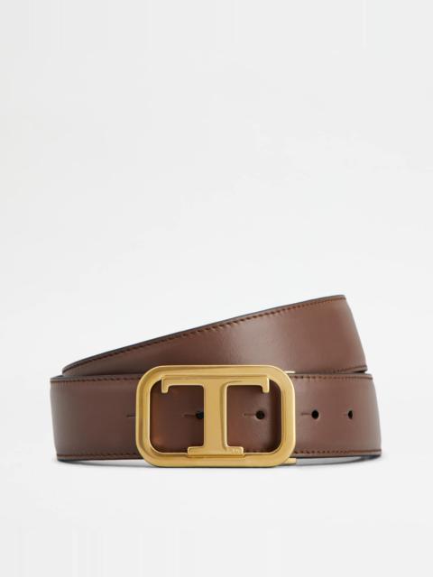 Tod's T TIMELESS REVERSIBLE BELT IN LEATHER - BROWN, BLACK