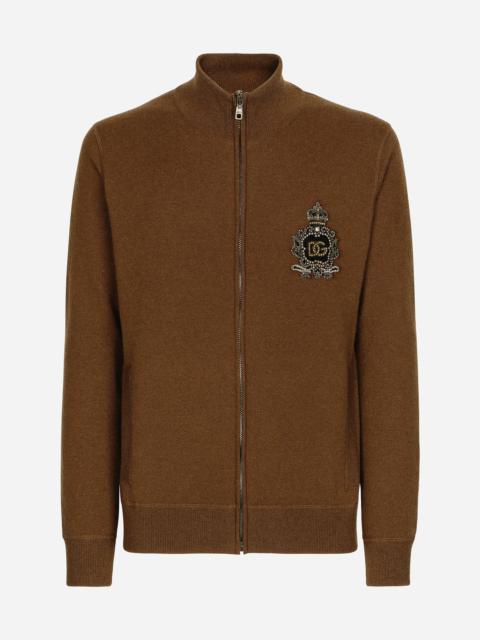 Wool and cashmere knit zip-up sweater with DG patch