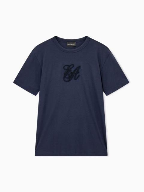 EMPORIO ARMANI SUPIMA JERSEY T-SHIRT WITH SIGNATURE CAPSULE LOGO EMBROIDERY
