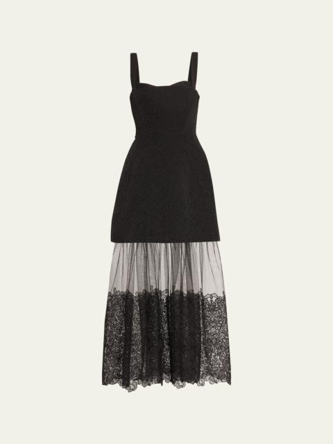 Callan Jacquard Lace Sleeveless Bustier Midi Dress