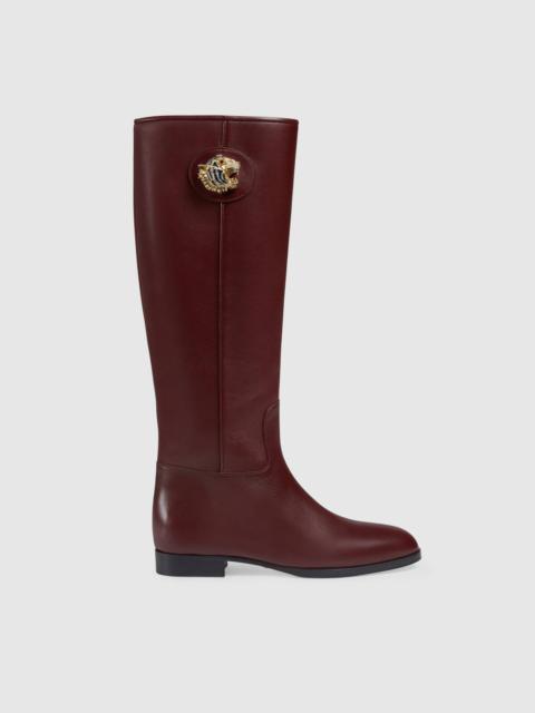 GUCCI Leather boot with tiger head