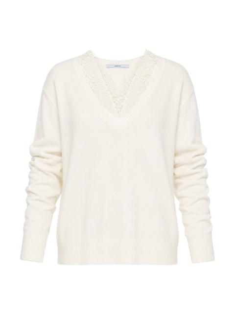 pushBUTTON White Lace V-Neck Knit