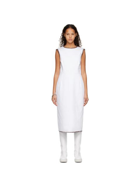 Raf Simons White Distressed Denim Midi Dress