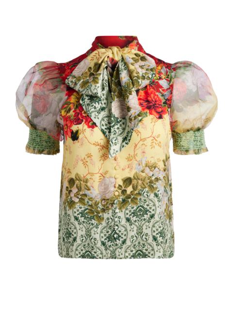 Alice + Olivia BRENTLEY TIE NECK PUFF SLEEVE BLOUSE