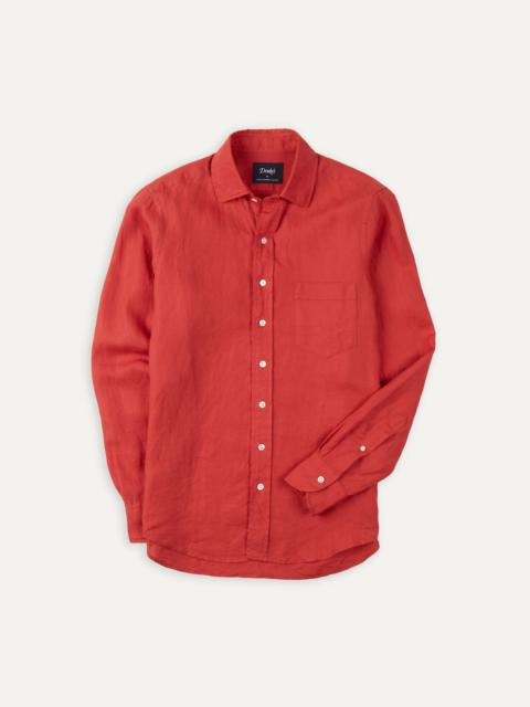 Drake's Red Linen Spread Collar Shirt