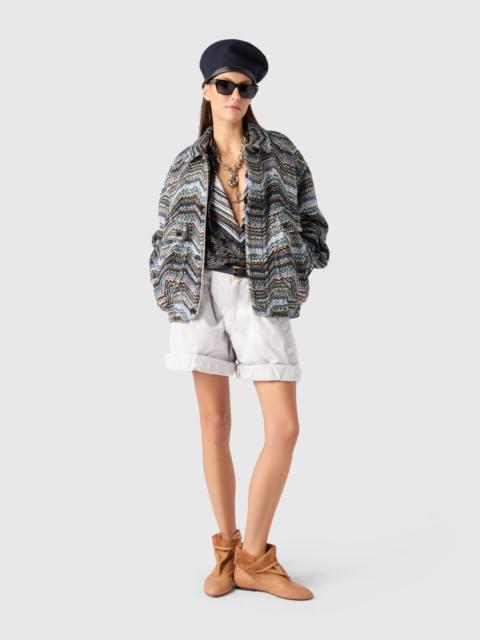 Missoni Bomber in a geometric-style zigzag knit with sequins