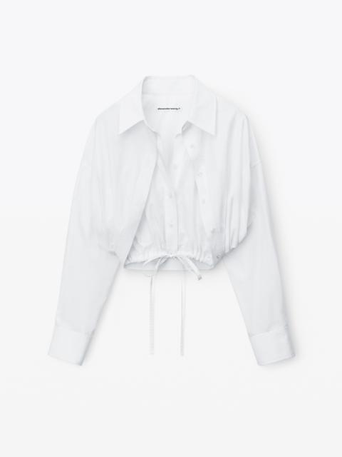 Alexander Wang double layered cropped shirt in compact cotton with tie waistband