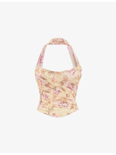House of CB Hallie strapless floral-print stretch-woven corset