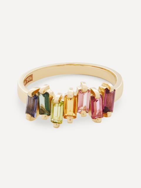 SUZANNE KALAN Gold Multi-Stone Uneven Rainbow Baguette Ring