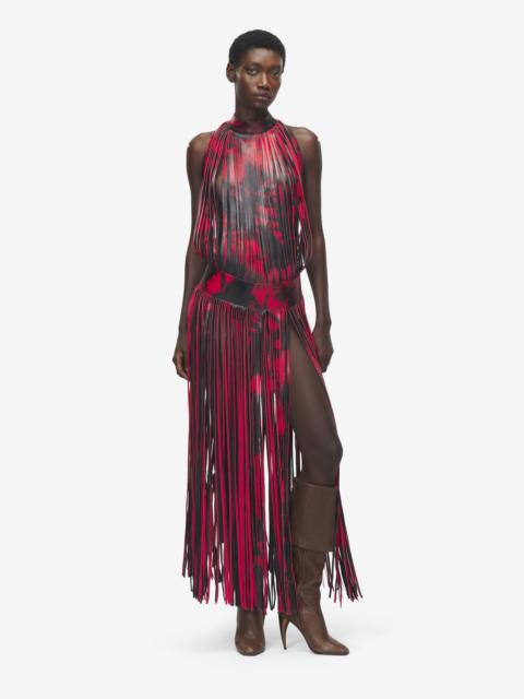 Alexander McQueen Leather Floral Fringe Dress