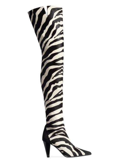 KHAITE Women's Harvey 85MM Suede & Zebra-Printed Calf Hair Over-The-Knee Boots - Black White