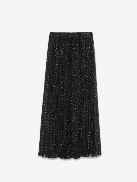 SAINT LAURENT long pleated skirt in polka-dot silk muslin