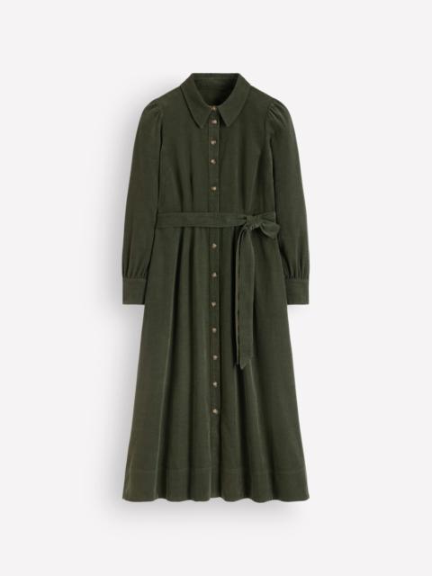 BODEN Maeve Cord Midi Shirt Dress-Forest Glade