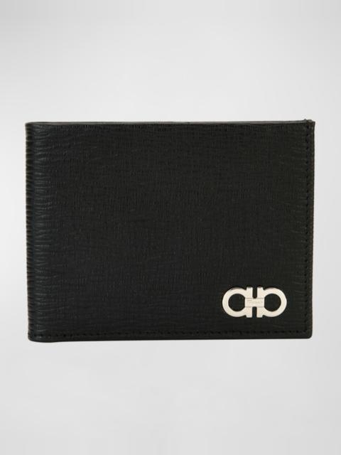 FERRAGAMO Men's Revival Gancini Bi-Fold Leather Wallet, Black/Red