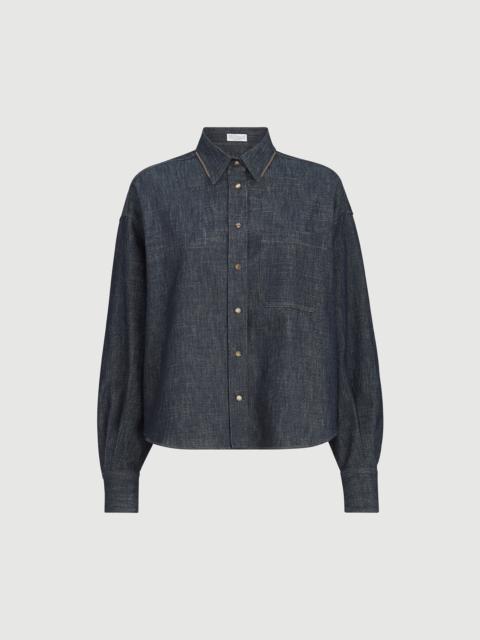 Brunello Cucinelli Sparkling no-fade denim shirt with shiny collar