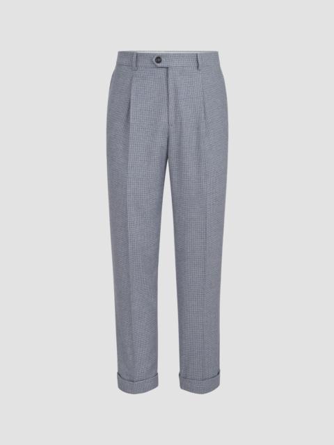 Brunello Cucinelli Men's Cashmere and Silk Houndstooth Flannel Trousers with Pleats - Cerulean