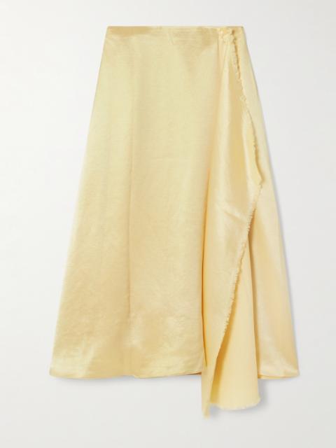 ABADIA Verlap Draped Frayed Dupioni Wrap Maxi Skirt