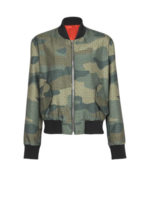 Balmain Camouflage monogrammed Shantung bomber jacket