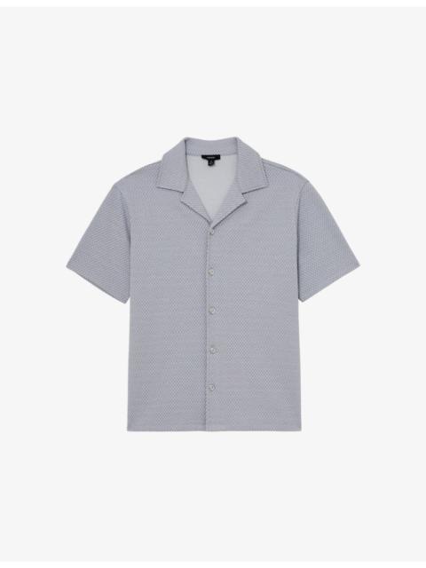 REISS Felipe Jacquard Short-Sleeve Stretch Cotton-Blend Shirt