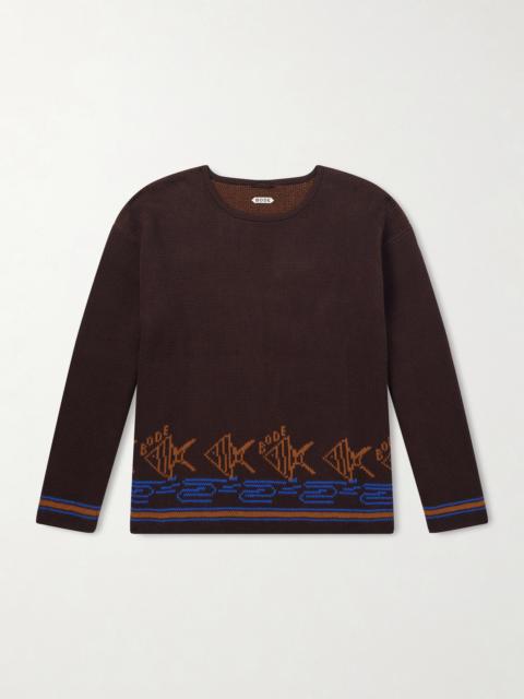 BODE Fish School Intarsia-Knit Cotton Sweater