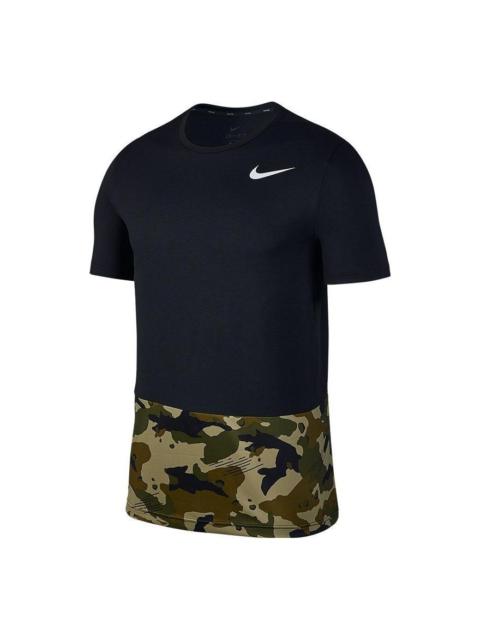 Men's Nike Splicing Camouflage Logo Sports Short Sleeve Black T-Shirt AQ1092-010